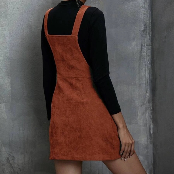 Luxe Rust Brown corduroy Zipper Mini Dress - Picture 6 of 8